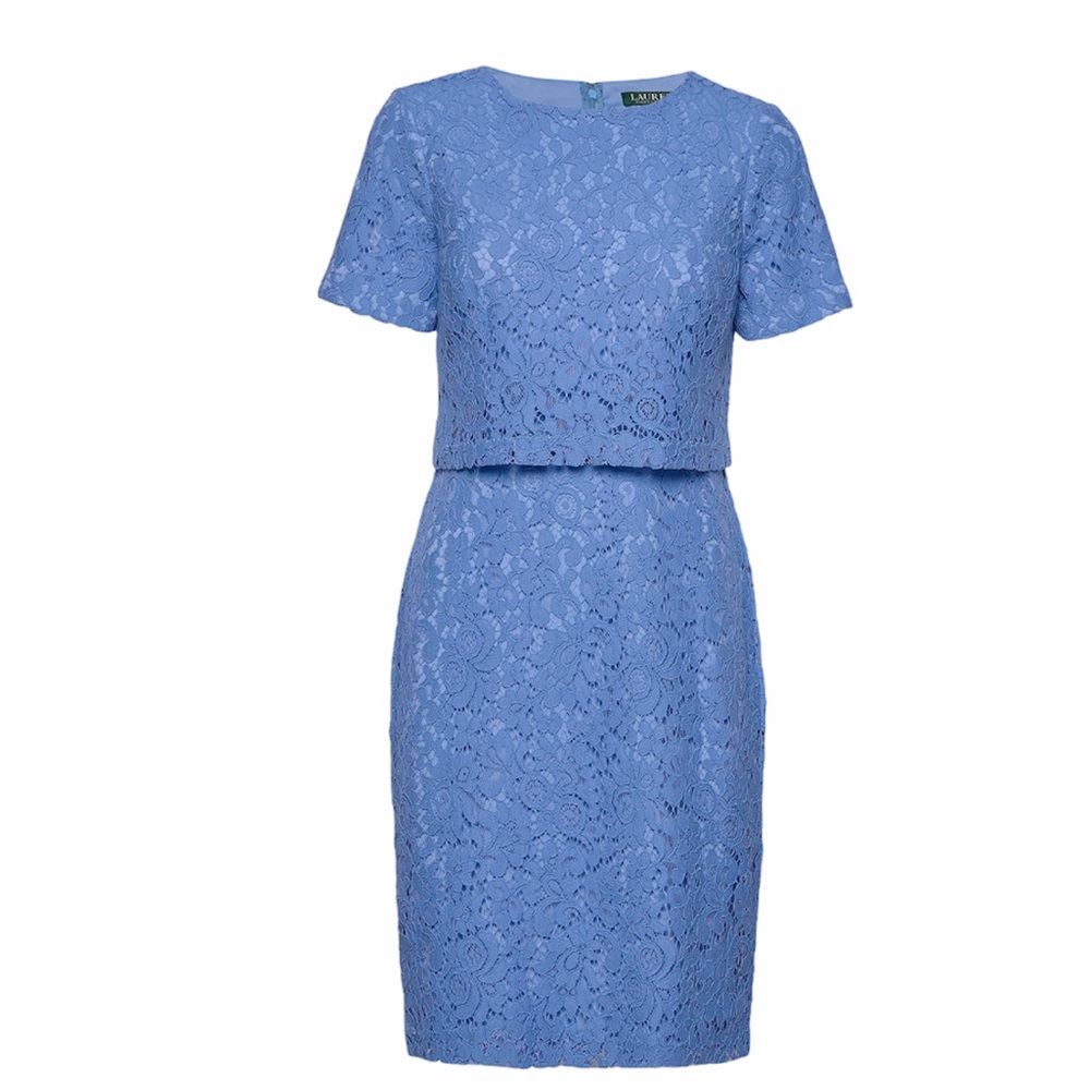Lauren Ralph Lauren Scalloped Lace Dress eos Blue